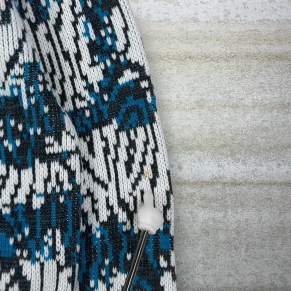 Vintage 90s Sweater Mens L White Blue Made in USA 100% Acrylic Crewneck Pullover - Picture 4 of 4